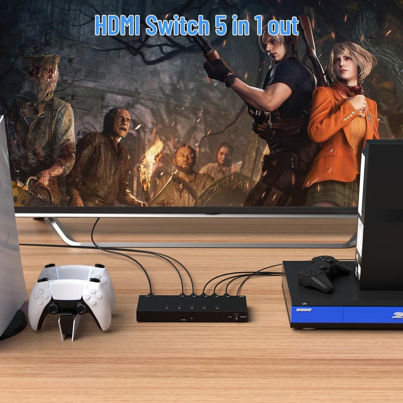 Ruipoo 5Port HDMI Switcher 4K@60Hz 5In 1Out HDMI Selector with IR Remote Supports Full HD 4K/1080P/3D & HDCP2.2 for Switch,Xbox,PS4/PS5,Fire Stick,Roku,Apple TV etc. - Image 5